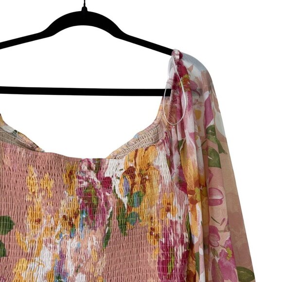 Flying Tomato Floral Smocked Romantic Puffed Dramatic Sleeve Blouse Size L - Picture 11 of 13